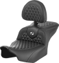 SADDLEMEN Roadsofa™ Seat - with Backrest - Honeycomb - White Stitch - FLTR/FLHX '23-'24 823-07-189B6