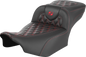 SADDLEMEN Roadsofa™ Extended Reach Seat - without Backrest - Lattice Stitch - Red Stitch - FLTR/FLHX '23-'24 823-07-20704