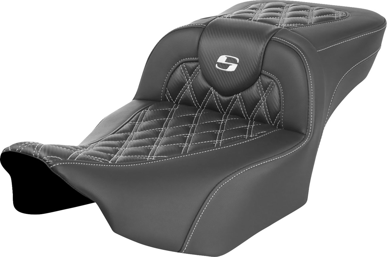 SADDLEMEN Roadsofa™ Extended Reach Seat - without Backrest - Lattice Stitch - White Stitch - FLTR/FLHX '23-'24 823-07-20706