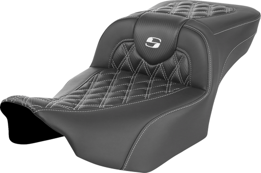 SADDLEMEN Roadsofa™ Extended Reach Seat - without Backrest - Lattice Stitch - White Stitch - FLTR/FLHX '23-'24 823-07-20706