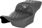 SADDLEMEN Roadsofa™ Extended Reach Seat - without Backrest - Lattice Stitch - White Stitch - FLTR/FLHX '23-'24 823-07-20706