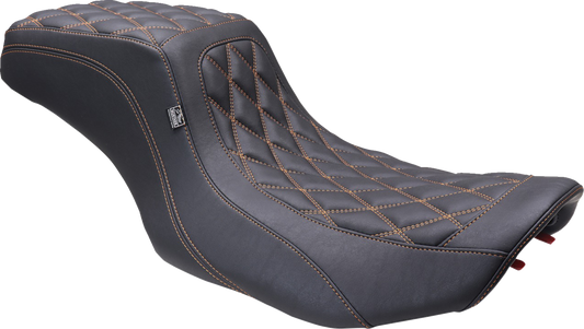 MUSTANG One Piece 2-Up Squareback Seat - Double Diamond - Orange Stitch - FLH/FLT '23-'25 88415MO