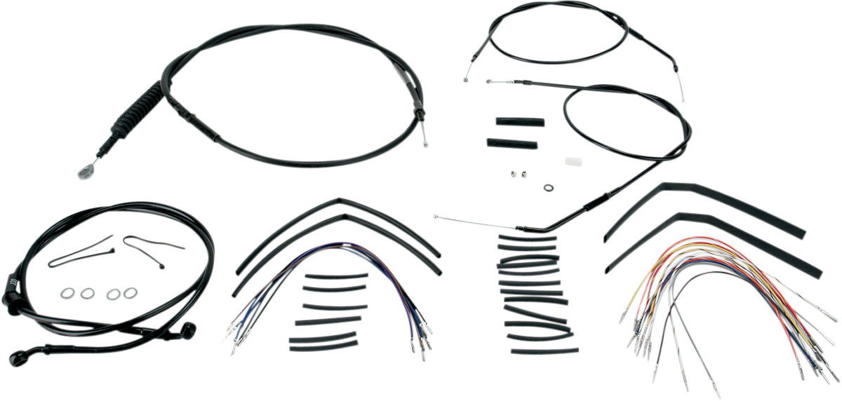 BURLY BRAND Complete Black Vinyl Handlebar Cable/Line Kit for Ape Hangers - 14" - '04-'06 Sportster B30-1002