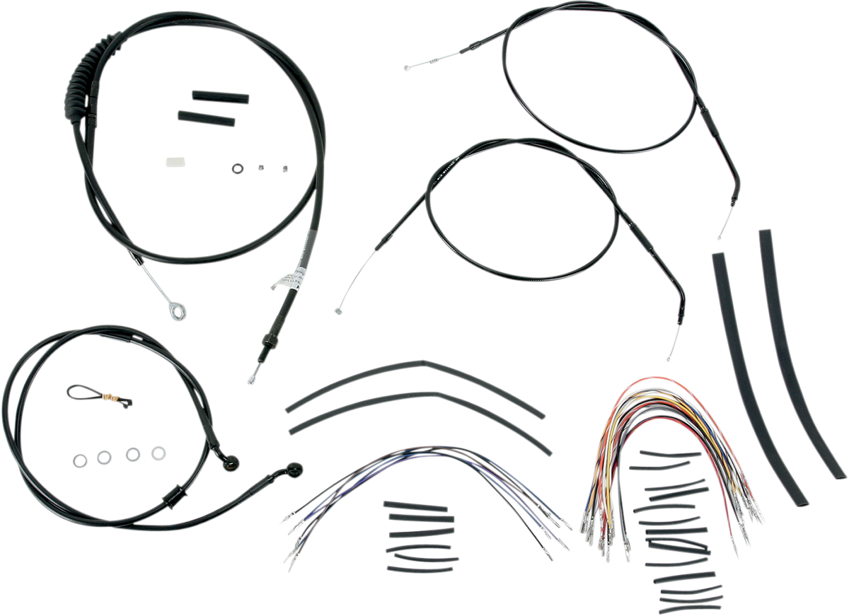 BURLY BRAND Complete Black Vinyl Handlebar Cable/Line Kit for Ape Hangers - 14" - '07-'13 Sportster B30-1004