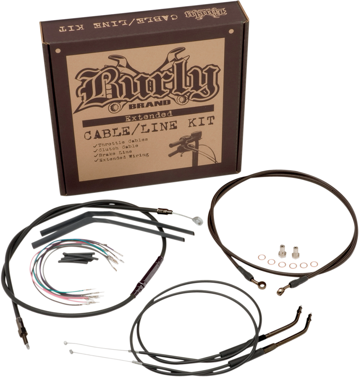 BURLY BRAND Complete Black Vinyl Handlebar Cable/Line Kit for Ape Hangers - 14" - '00-'06 FLST B30-1009