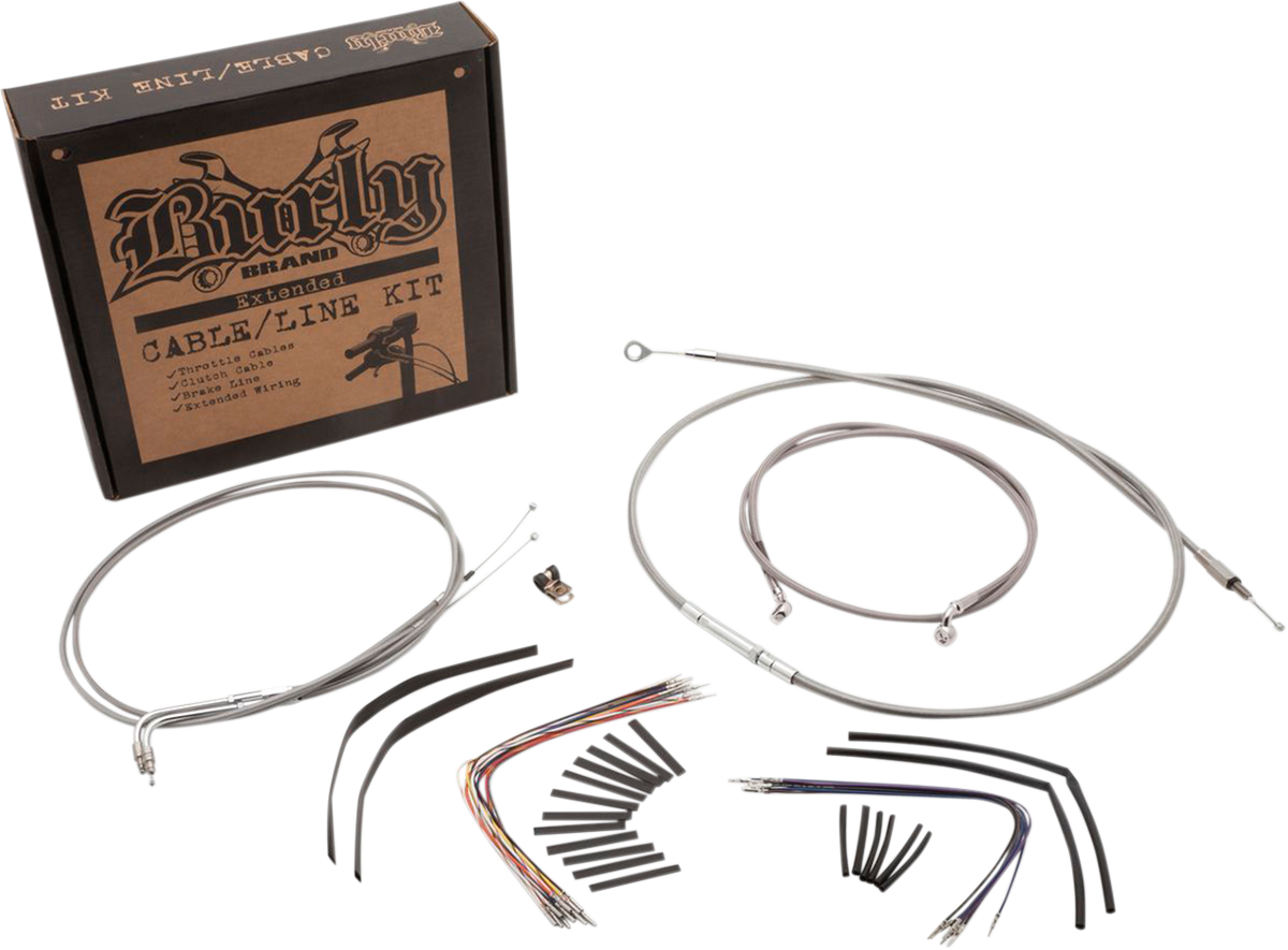 BURLY BRAND Complete Stainless Braided Handlebar Cable/Brake Line Kit - 14" Ape Hangers - '00-'06 FLST B30-1049