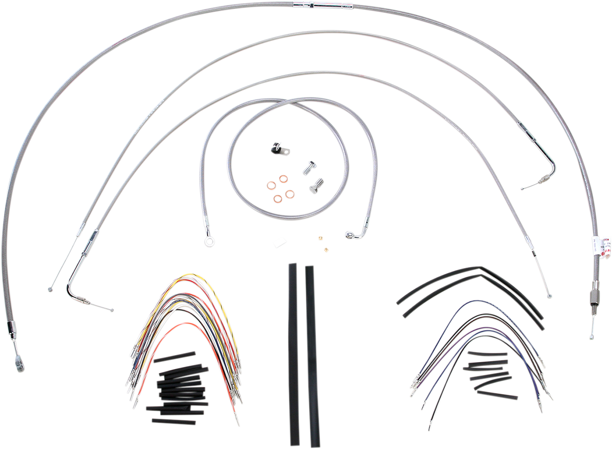 BURLY BRAND Complete Stainless Braided Handlebar Cable/Brake Line Kit - 16" Ape Hangers - '00-'06 FXST B30-1055
