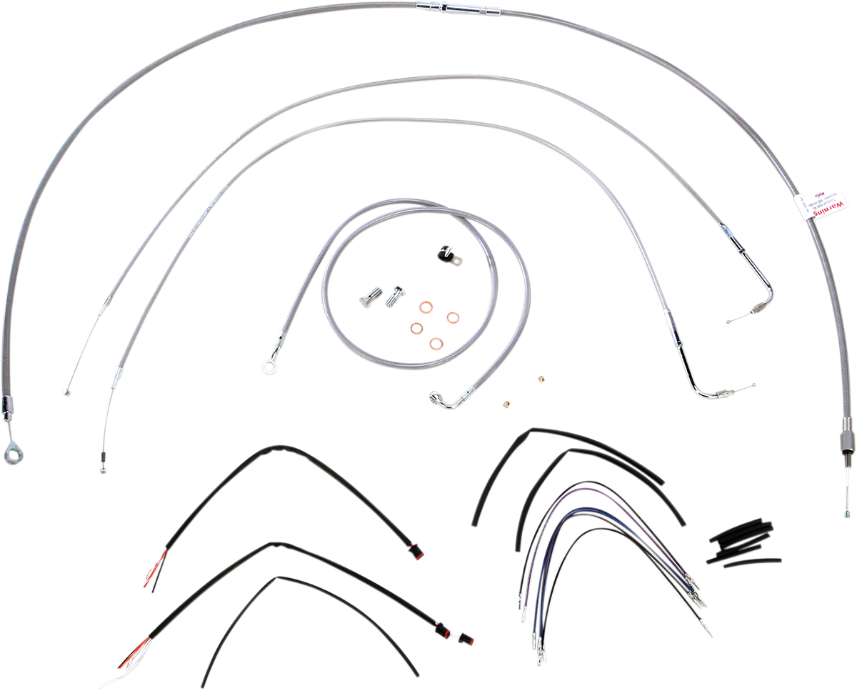 BURLY BRAND Complete Stainless Braided Handlebar Cable/Brake Line Kit - 14" Ape Hangers - '11-'14 FLS B30-1061