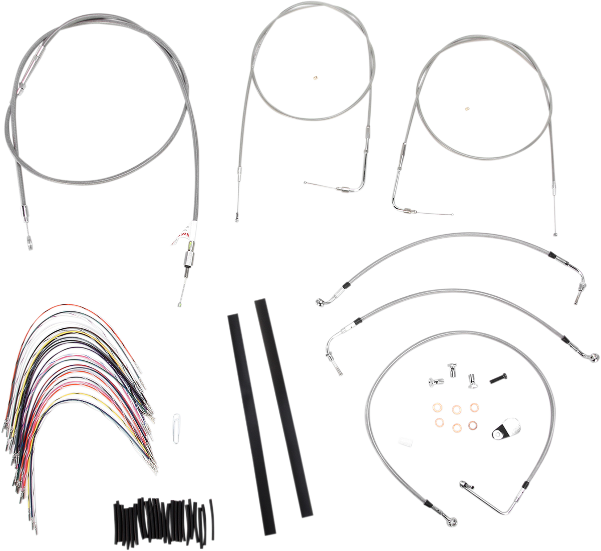 BURLY BRAND Complete Stainless Braided Handlebar Cable/Brake Line Kit - 14" Ape Hangers - '97-'01 Touring B30-1076