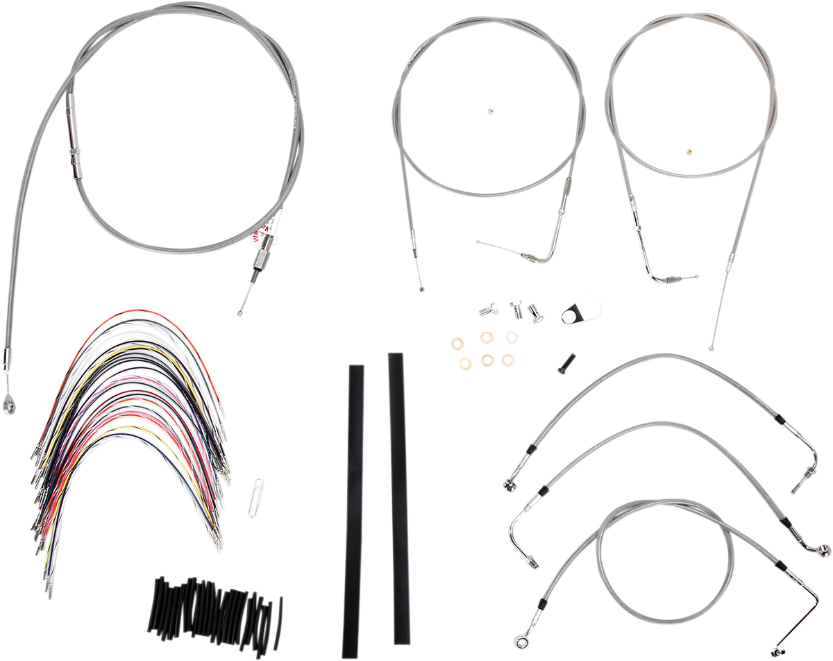BURLY BRAND Complete Stainless Braided Handlebar Cable/Brake Line Kit - 18" Ape Hangers - '00-'06 Touring B30-1081