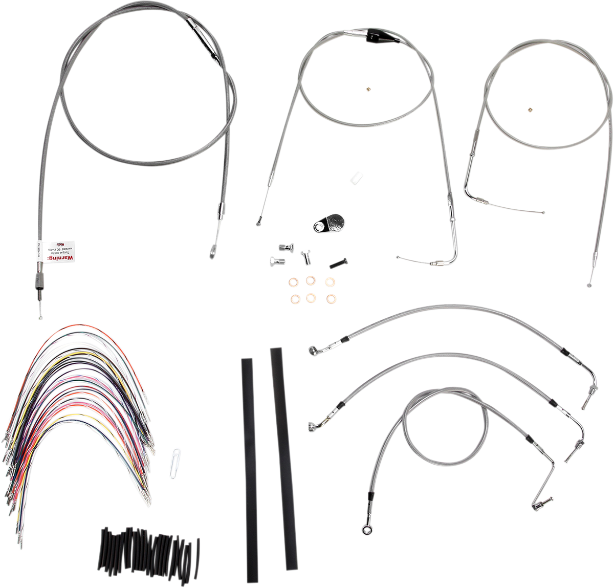 BURLY BRAND Complete Stainless Braided Handlebar Cable/Brake Line Kit - 14" Ape Hangers - '00-'06 Touring B30-1082