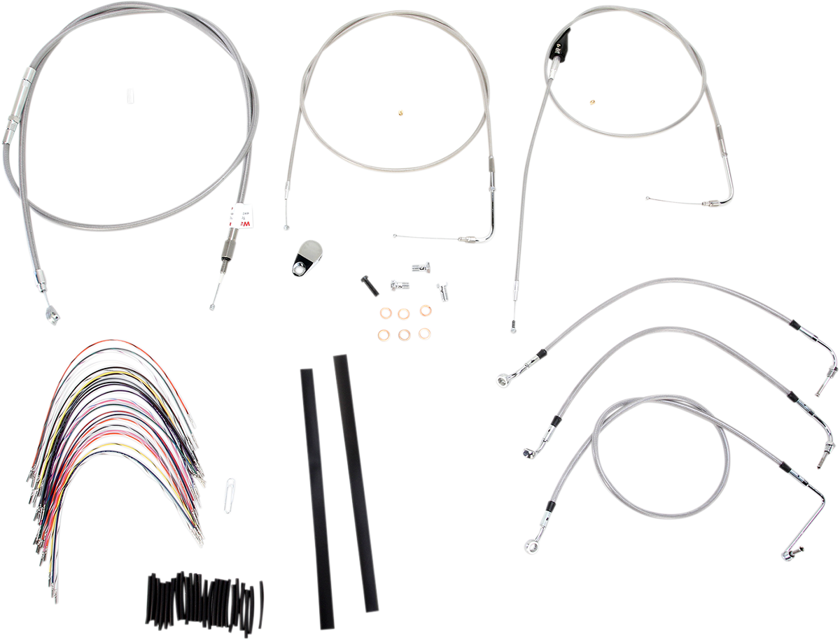 BURLY BRAND Complete Stainless Braided Handlebar Cable/Brake Line Kit - 18" Ape Hangers - '00-'06 Touring B30-1084