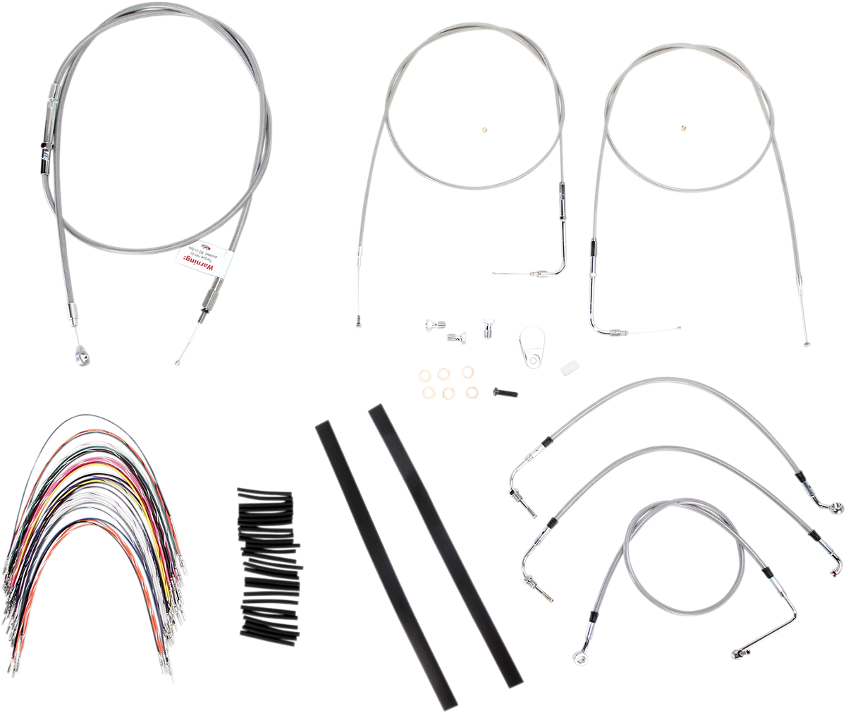 BURLY BRAND Complete Stainless Braided Handlebar Cable/Brake Line Kit - 14" Ape Hangers - '07 Touring B30-1085