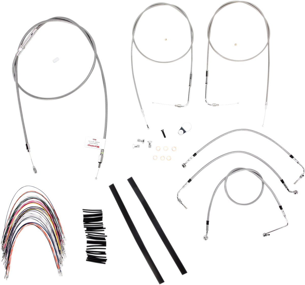BURLY BRAND Complete Stainless Braided Handlebar Cable/Brake Line Kit - 16" Ape Hangers - '07 Touring B30-1086