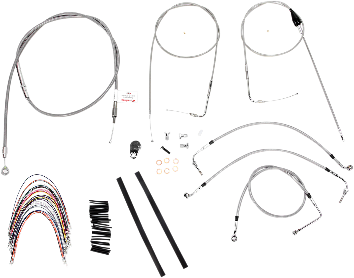 BURLY BRAND Complete Stainless Braided Handlebar Cable/Brake Line Kit - 14" Ape Hangers - '07 Touring B30-1088