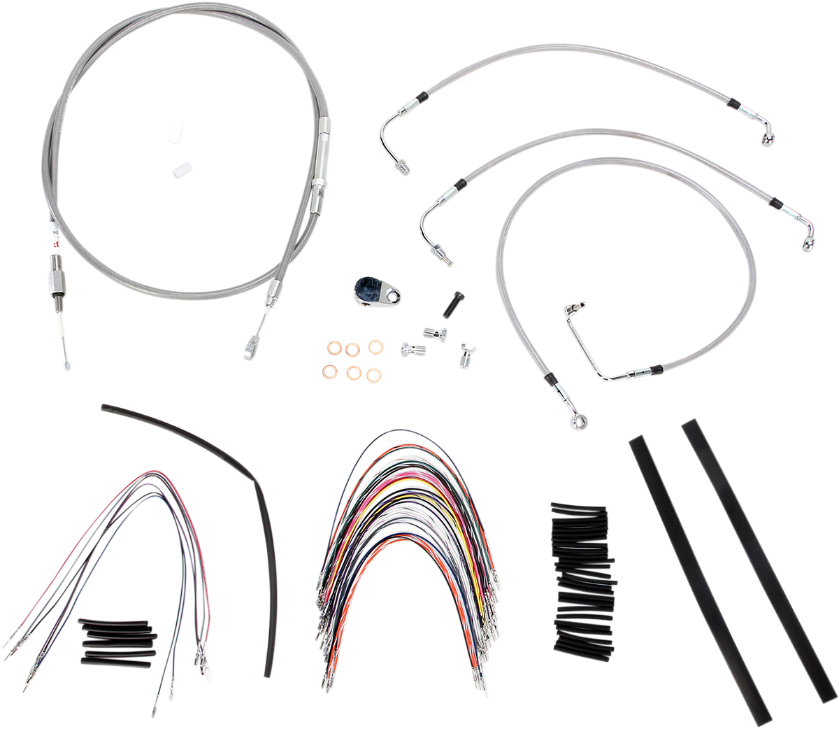 BURLY BRAND Complete Stainless Braided Handlebar Cable/Brake Line Kit - 14" Ape Hangers - '08-'13 Touring B30-1091