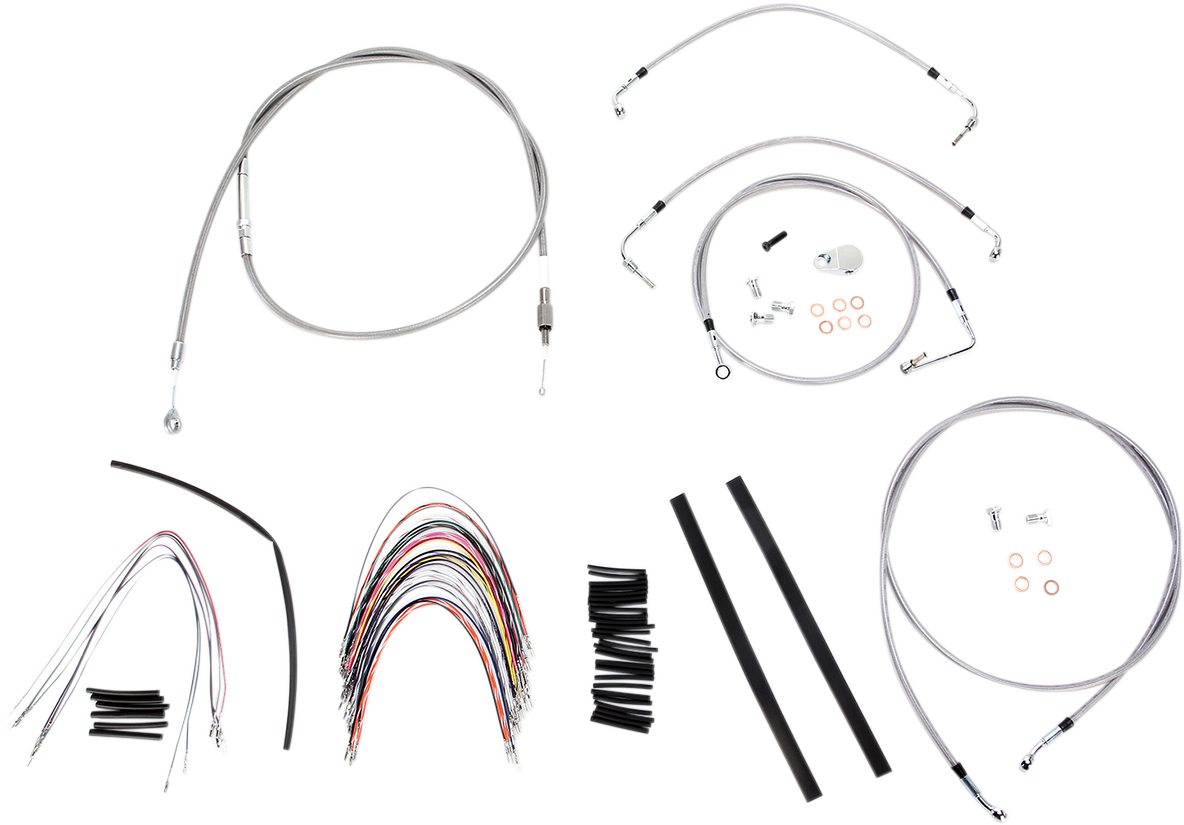 BURLY BRAND Complete Stainless Braided Handlebar Cable/Brake Line Kit - 16" Ape Hangers- '08-'13 Touring B30-1095