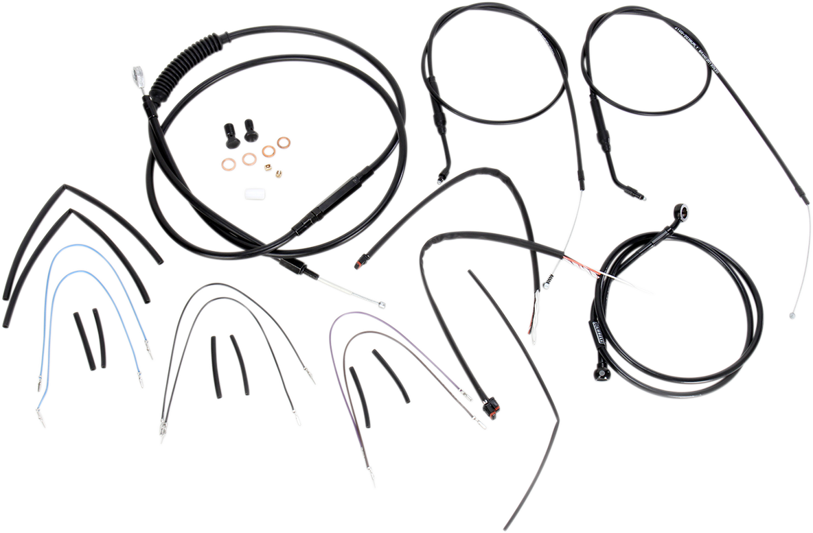 BURLY BRAND Complete Black Vinyl Handlebar Cable/Line Kit for Ape Hangers - 14" - '12-'17 Dyna B30-1068