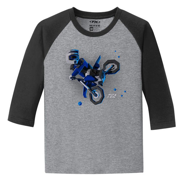 Factory Effex FX Moto Kids Boys Youth Baseball Shirt in Black Heather Gray - Size Large