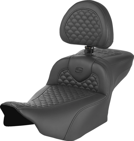 SADDLEMEN Roadsofa™ Seat - Dragon Scale Stitch - w/ Backrest - Extended Reach - FLTR/FLHX '23-'25 823-07-209B0