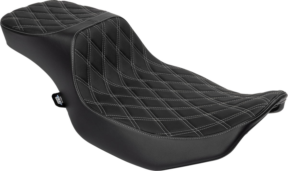 DRAG SPECIALTIES SEATS Performance Predator 2-Up Seat - Extended Reach - Vinyl - Silver Double Diamond Stitch 4691C