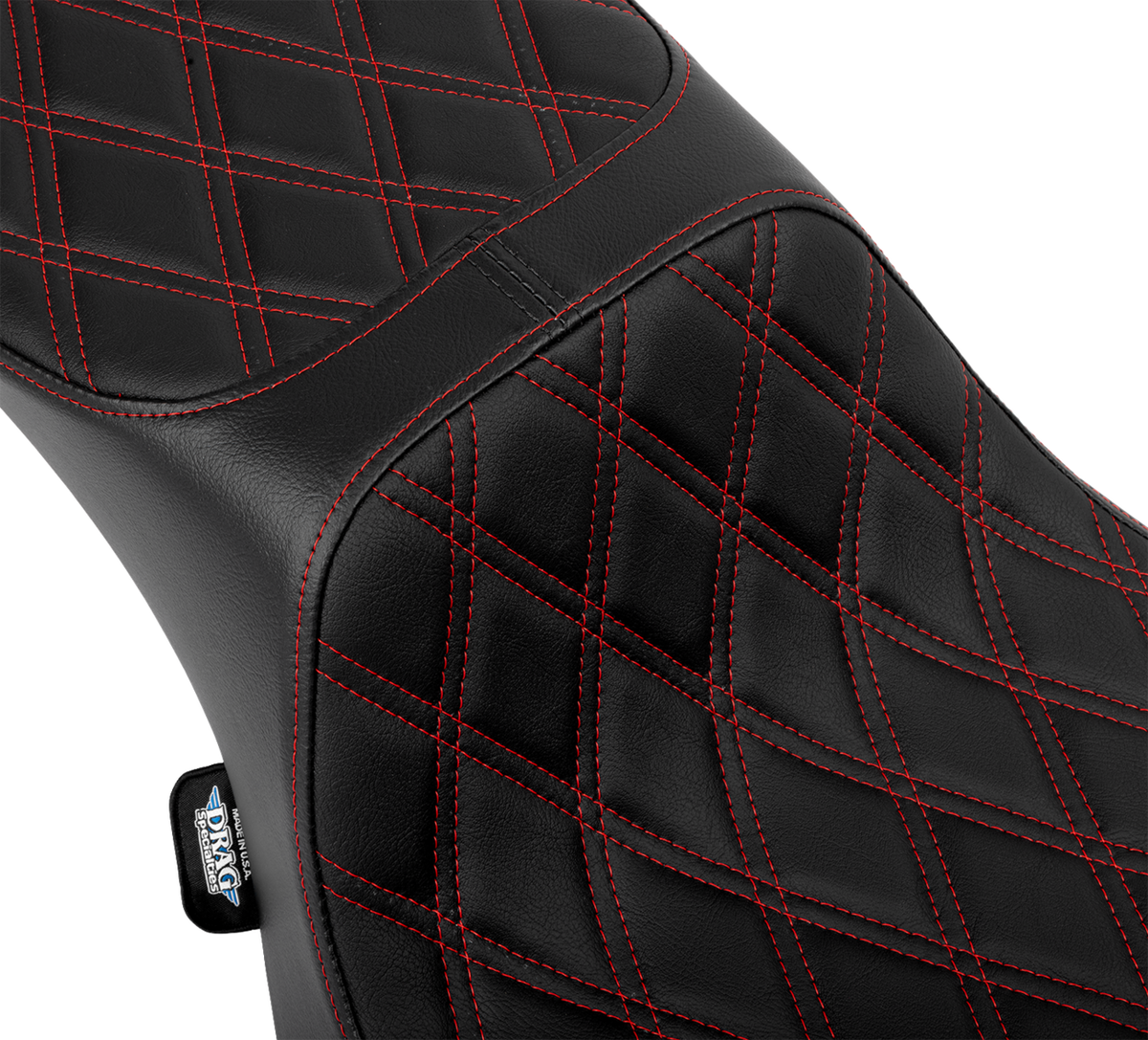 DRAG SPECIALTIES SEATS Performance Predator 2-Up Seat - Extended Reach - Vinyl - Red Double Diamond Stitch 4691D