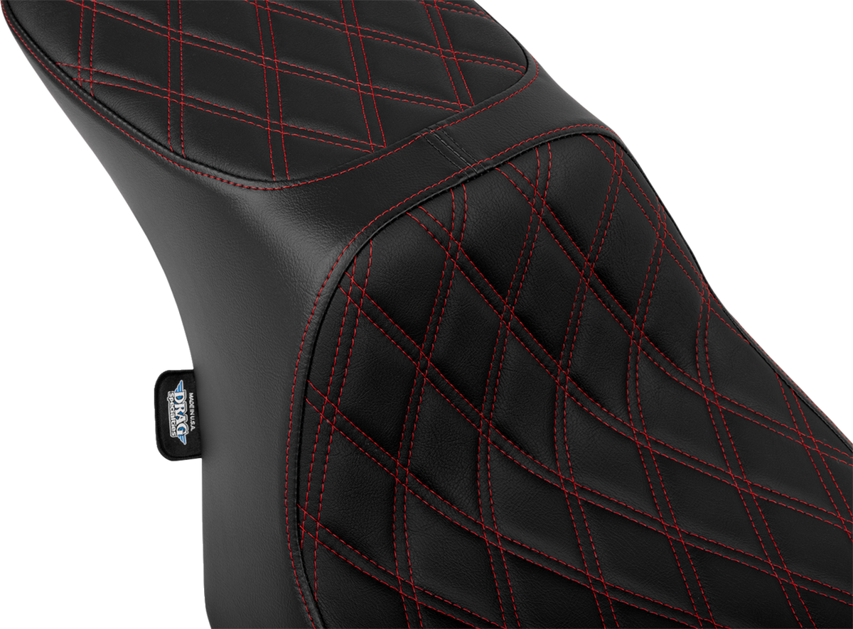 DRAG SPECIALTIES SEATS Predator 2-Up Seat - Vinyl - Double Diamond Red Stitch - w/o Backrest - FLT/FLH '23-'24 4692D