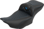 SADDLEMEN Roadsofa™ Extended Reach Seat - with Backrest - Honeycomb - Blue Stitch - FLTR/FLHX '23-'24 823-07-190B1