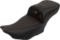 SADDLEMEN Roadsofa™ Extended Reach Seat - with Backrest - Honeycomb - Orange Stitch - FLTR/FLHX '23-'24 823-07-190B3