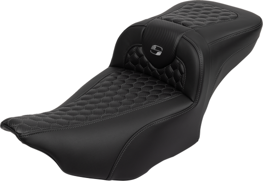 SADDLEMEN Roadsofa™ Extended Reach Seat - with Backrest - Honeycomb - Dark Gray Stitch - FLTR/FLHX '23-'24 823-07-190B2