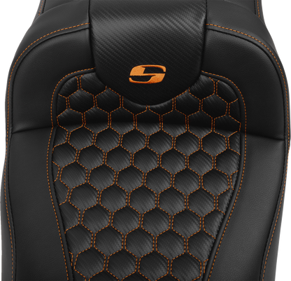 SADDLEMEN Roadsofa™ Extended Reach Seat - with Backrest - Honeycomb - Orange Stitch - FLTR/FLHX '23-'24 823-07-190B3