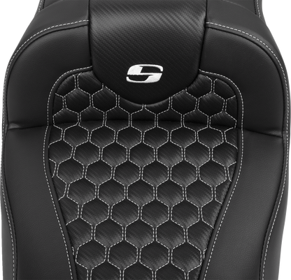 SADDLEMEN Roadsofa™ Extended Reach Seat - with Backrest - Honeycomb - White Stitch - FLTR/FLHX '23-'24 823-07-190B6