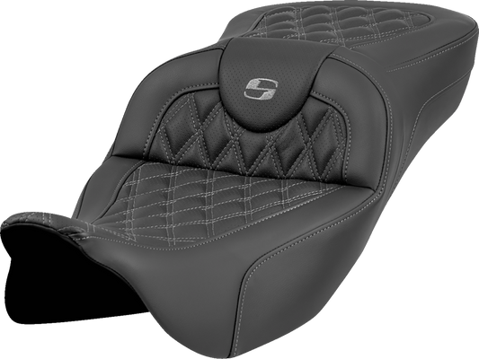 SADDLEMEN Roadsofa™ Extended Reach Seat - Lattice Stitch - Gray Stitch - without Backrest - FL '08-'23 808-07B-18402