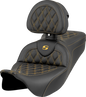 SADDLEMEN Roadsofa™ Seat - Lattice Stitch - Gold Stitch - w/ Backrest - FL '08-'23 808-07B-182B7