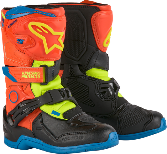 ALPINESTARS Kids Tech 3S Boots - Fluorescent Orange/Fluorescent Yellow/Blue - US 12 / EU 30.5 2014524-4755-12