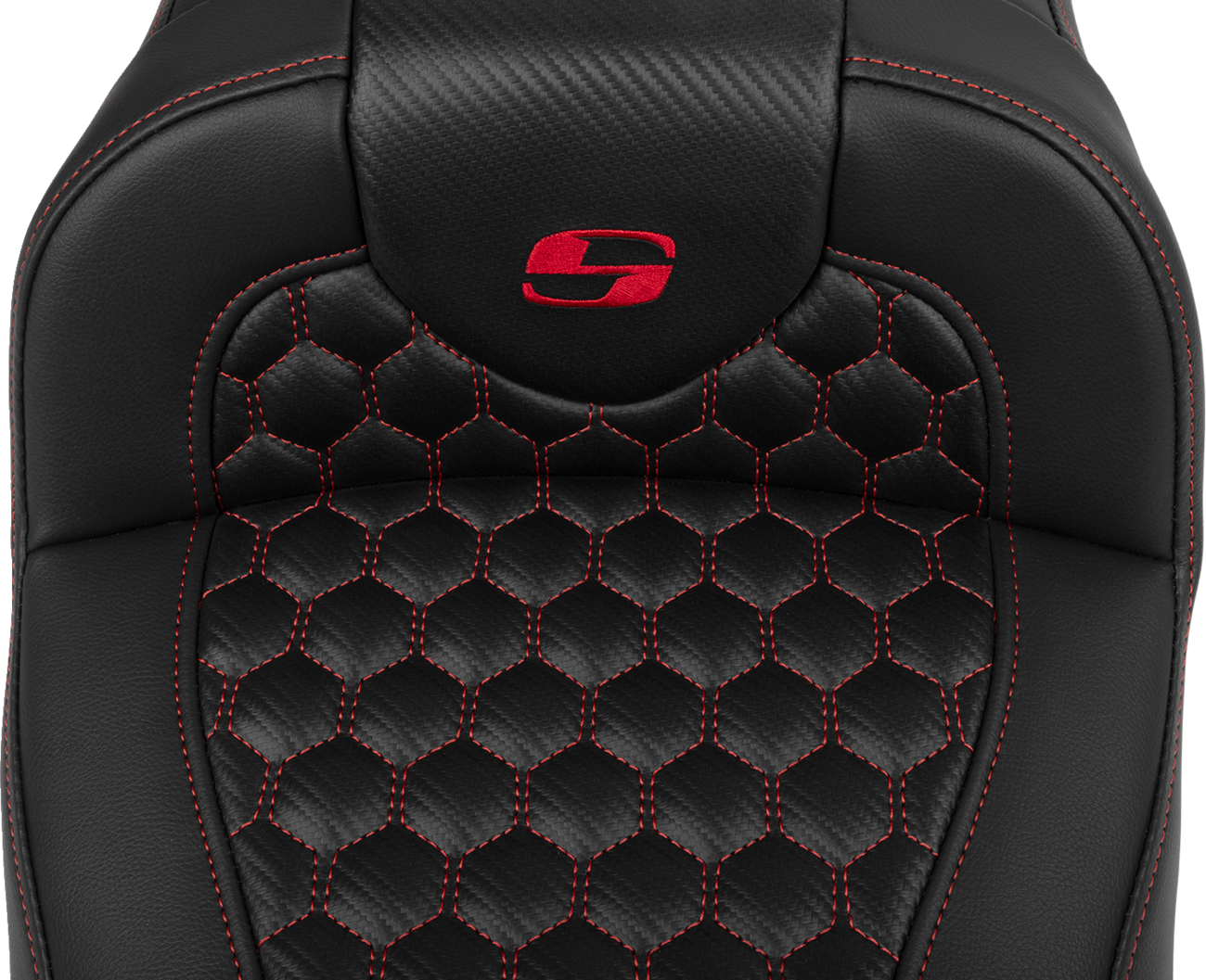SADDLEMEN Roadsofa™ Extended Reach Seat - with Backrest - Honeycomb - Red Stitch - FLTR/FLHX '23-'24 823-07-190B4