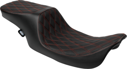 DRAG SPECIALTIES SEATS Predator 2-Up Seat - Vinyl - Double Diamond - Red Stitching - w/o Backrest - FL '97-'07 4695D