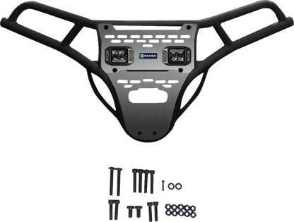RAVEK Front Bumper/Skid Plate with White Lights - Black - Polaris - RZR 64-317BKL