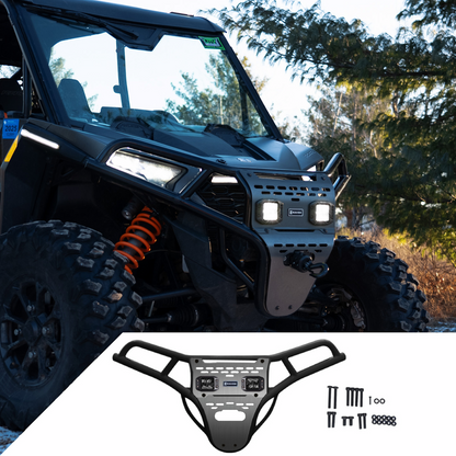 RAVEK Front Bumper/Skid Plate with White Lights - Black - Polaris - RZR 64-317BKL