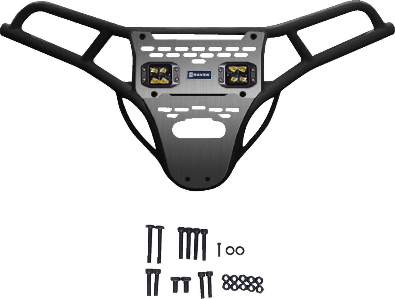RAVEK Front Bumper/Skid Plate with Amber Lights - Black - Polaris - RZR 64-317BKLA