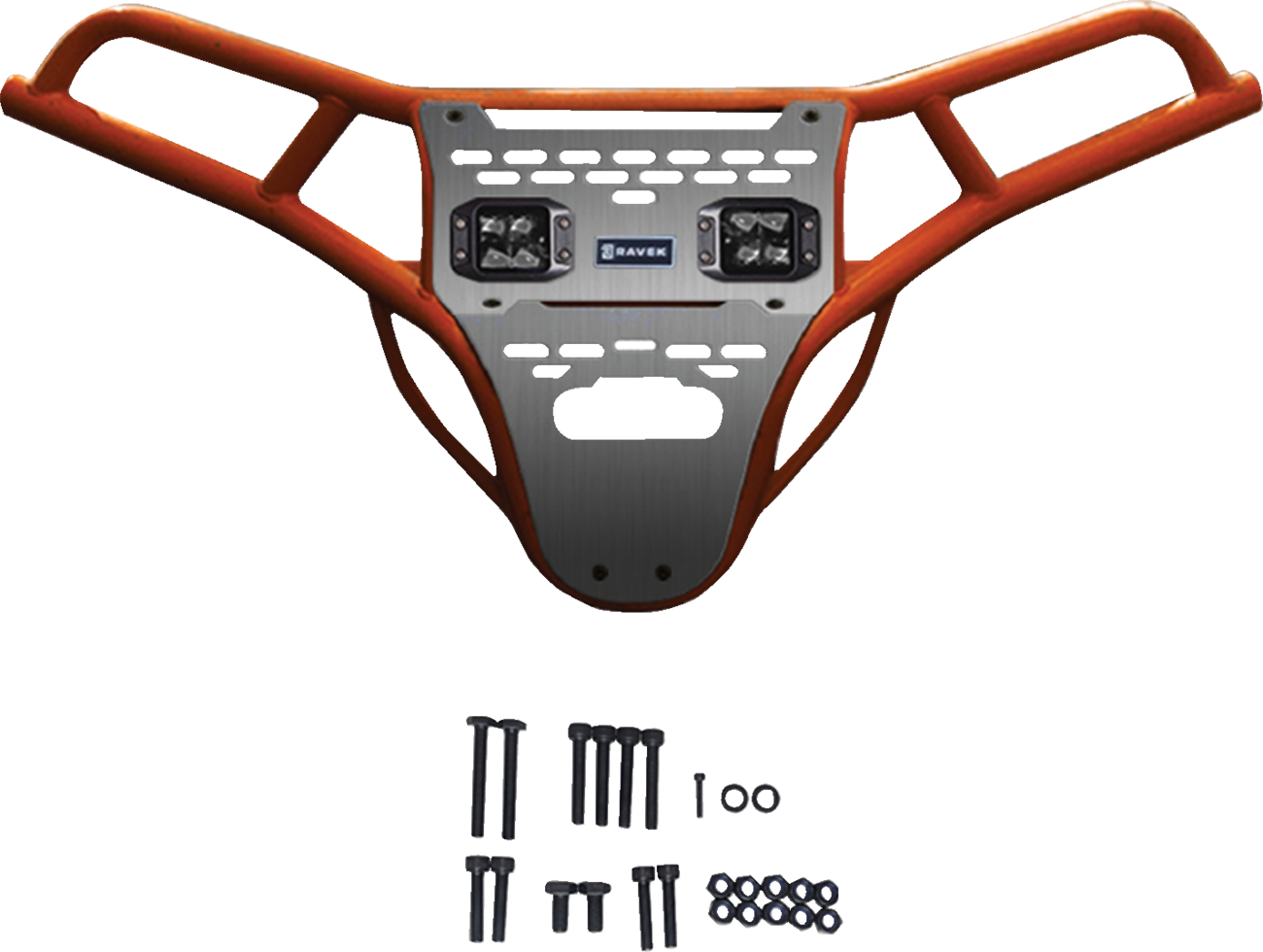 RAVEK Front Bumper/Skid Plate with White Lights - Orange - Polaris - RZR 64-317ORL