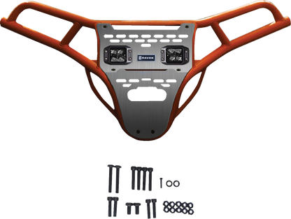 RAVEK Front Bumper/Skid Plate with White Lights - Orange - Polaris - RZR 64-317ORL