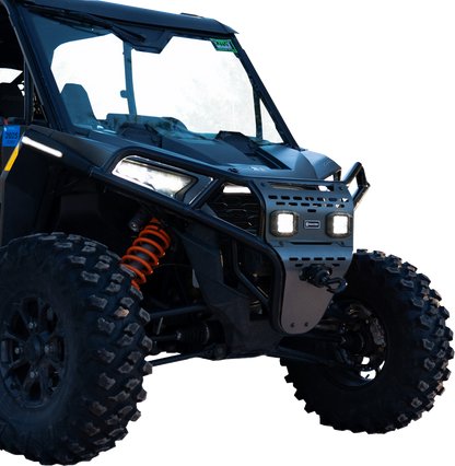 RAVEK Front Bumper/Skid Plate with White Lights - Black - Polaris - RZR 64-317BKL