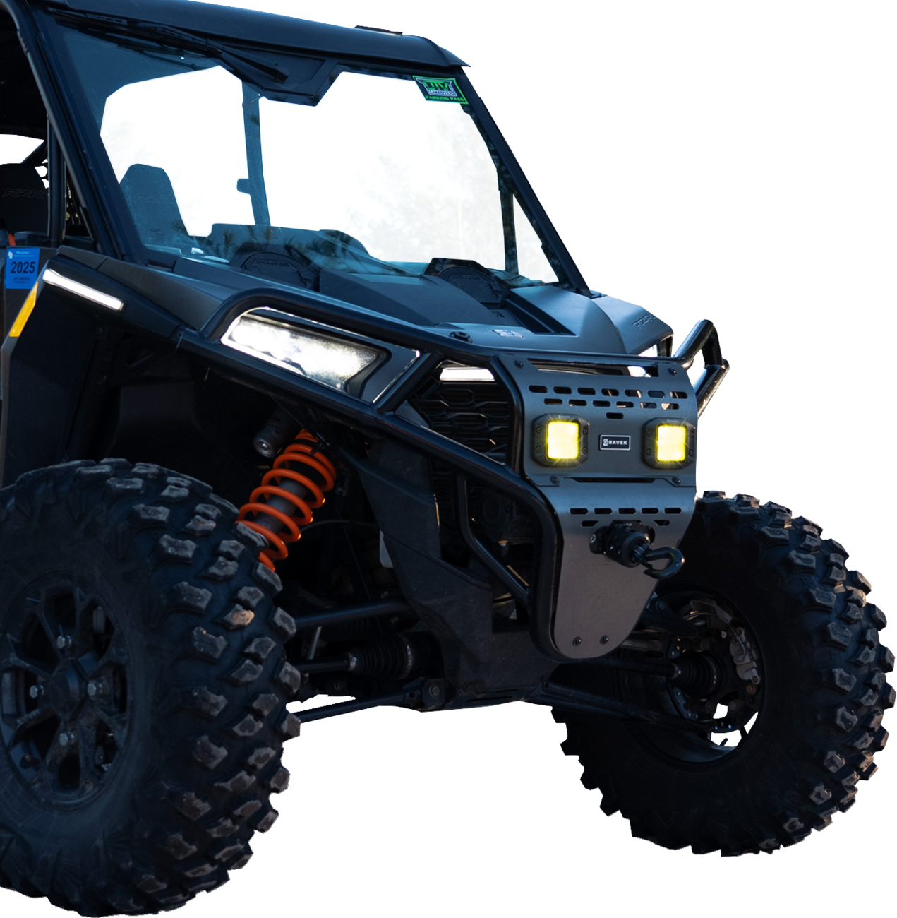 RAVEK Front Bumper/Skid Plate with Amber Lights - Black - Polaris - RZR 64-317BKLA