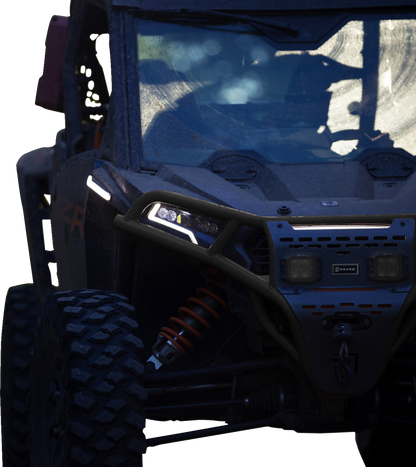 RAVEK Front Bumper/Skid Plate with White Lights - Black - Polaris - RZR 64-317BKL