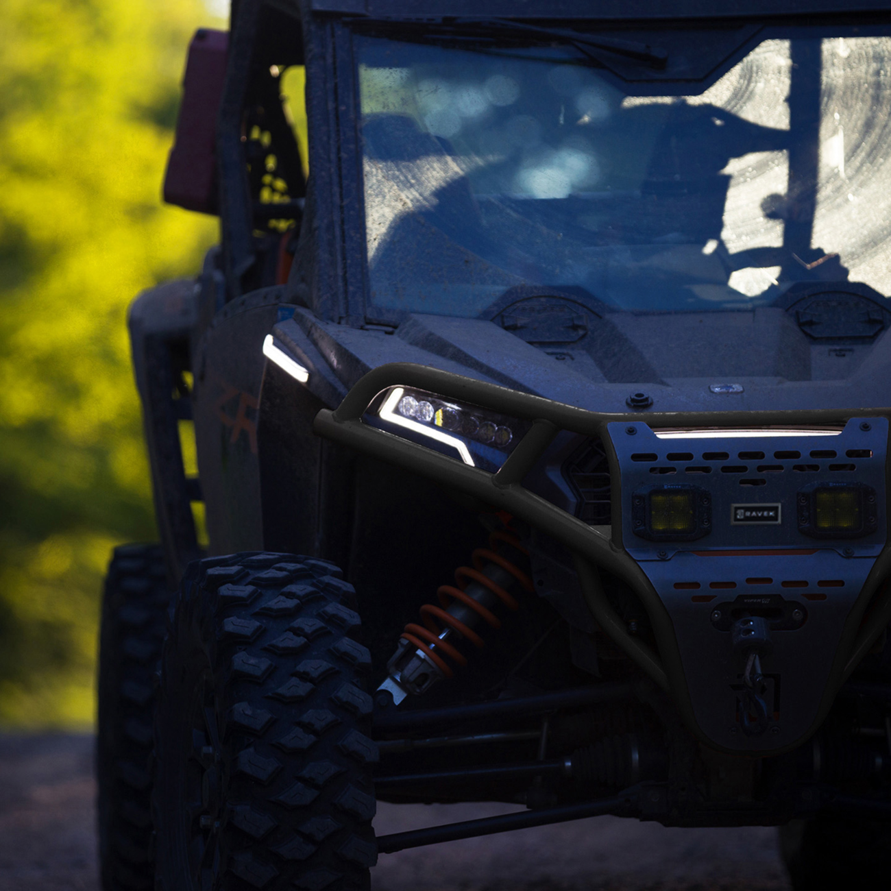 RAVEK Front Bumper/Skid Plate with Amber Lights - Black - Polaris - RZR 64-317BKLA