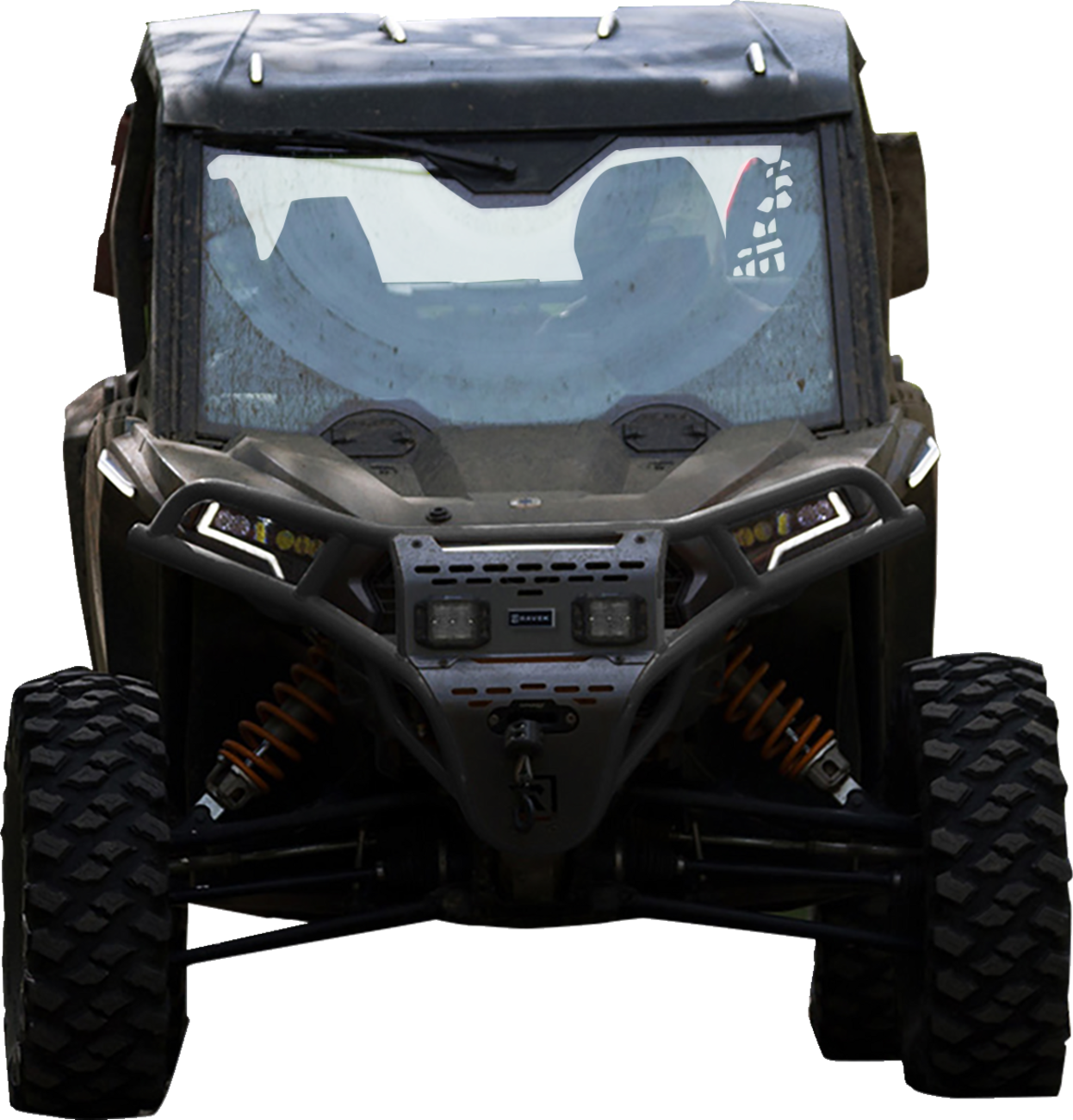 RAVEK Front Bumper/Skid Plate with White Lights - Black - Polaris - RZR 64-317BKL