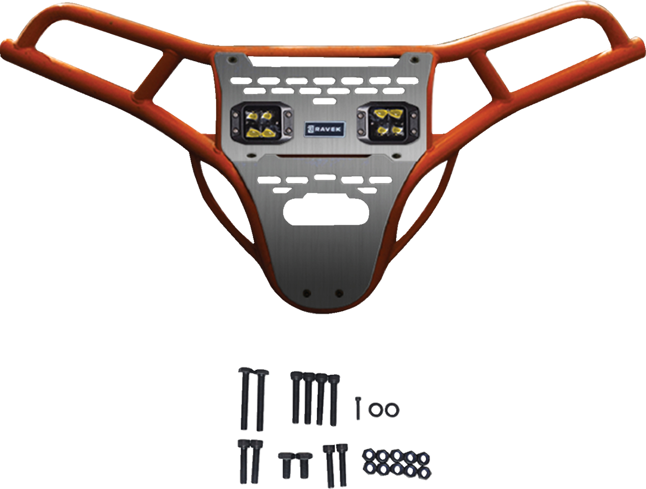 RAVEK Front Bumper/Skid Plate with Amber Lights - Orange - Polaris - RZR 64-317ORLA