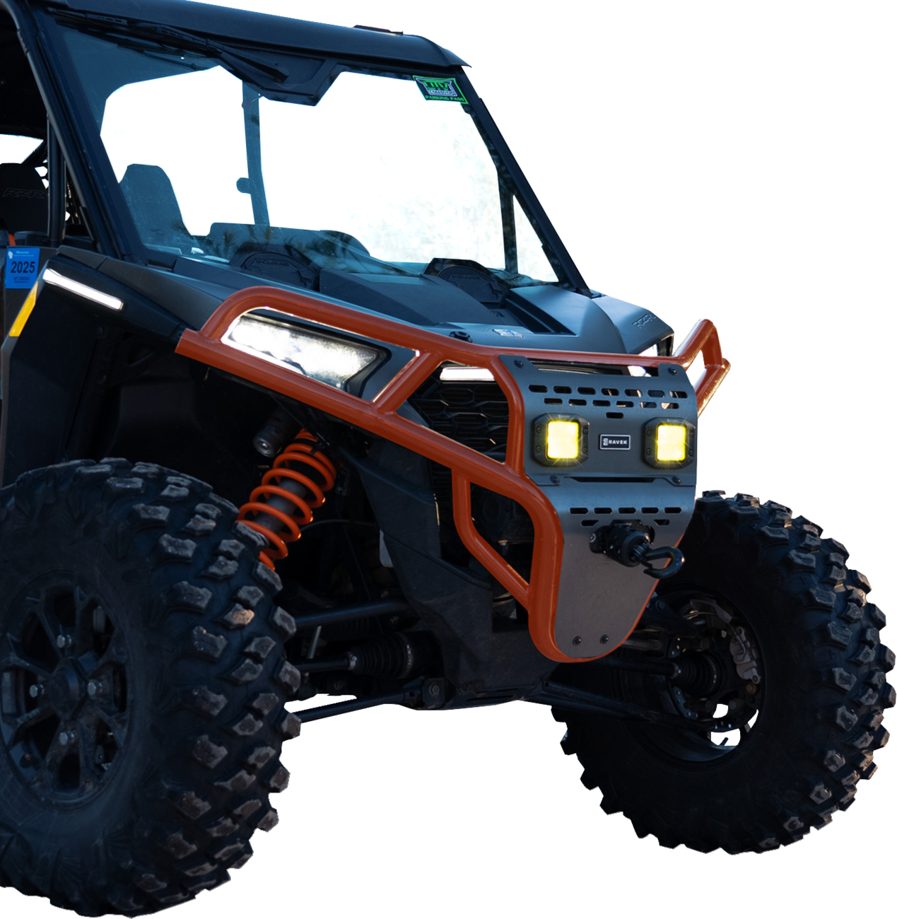 RAVEK Front Bumper/Skid Plate with Amber Lights - Orange - Polaris - RZR 64-317ORLA