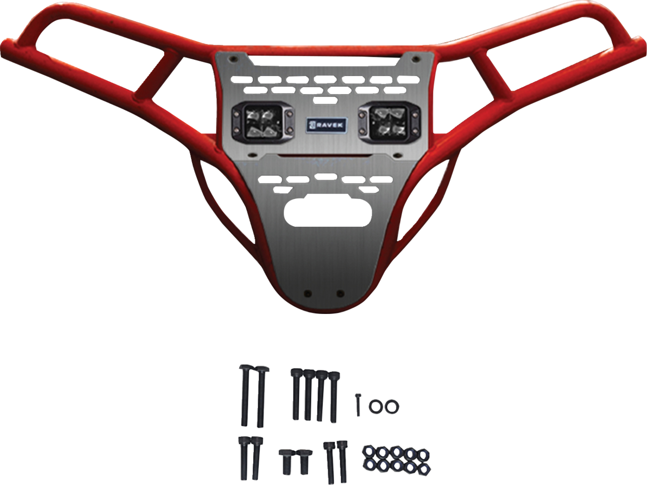 RAVEK Front Bumper/Skid Plate with White Lights - Red - Polaris - RZR 64-317RDL